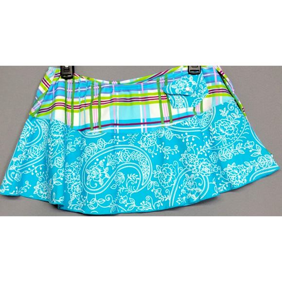 Agua Doce Cover Swim Beachwear Skirt Womens Medium Plaid Floral Blue Pocket New - Picture 3 of 9